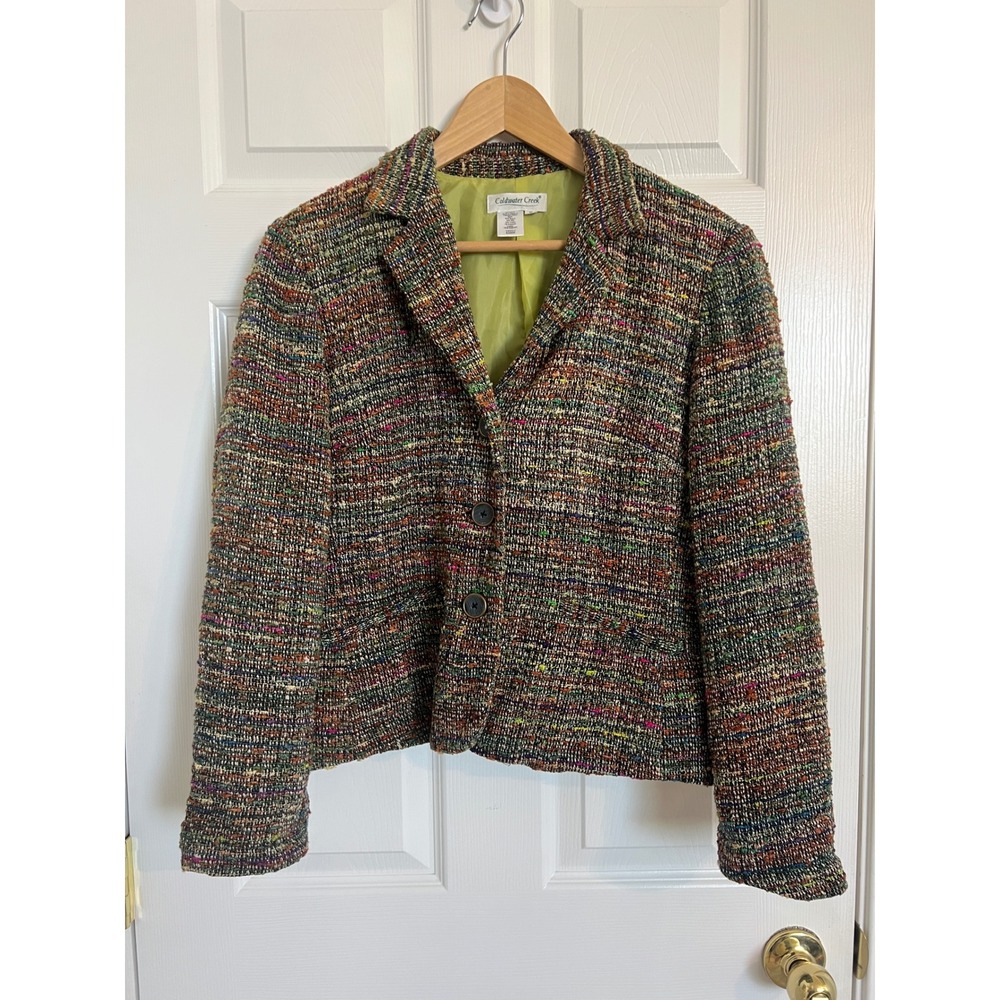 Coldwater Creek Retro Multicolor Tweed Cropped Boho Jacket Blazer M